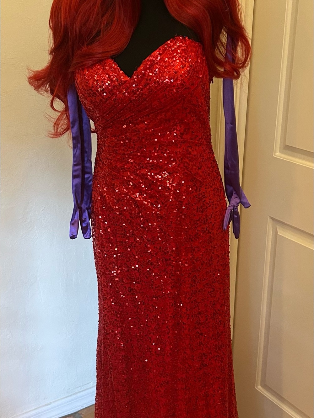 Jessica Rabbit Costume Red Sequin Strapless Formal Gown